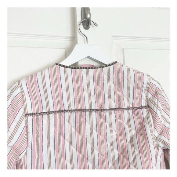 Boden Embroidered Striped Quilted Jacket Crop Length Beaded Pink White Sz XS - Picture 9 of 13